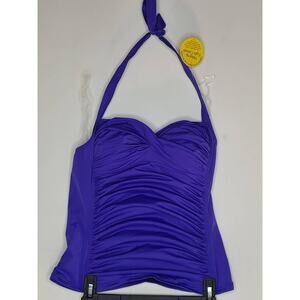 NWT It figures tummy control ruched purple swim halter tank top - Size 10
